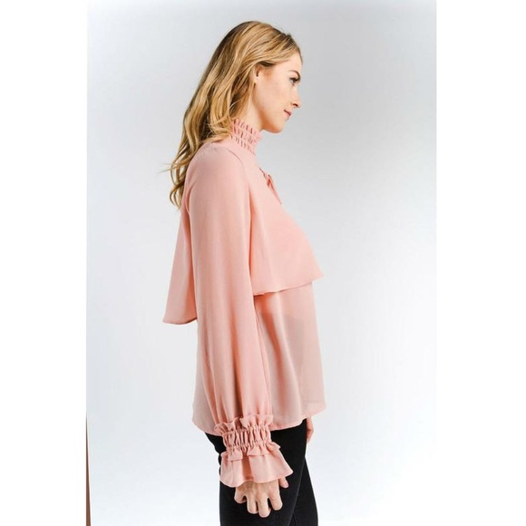 Ruffle Smock Neck Detail Bell Sleeve Blouse - Picture 3 of 4